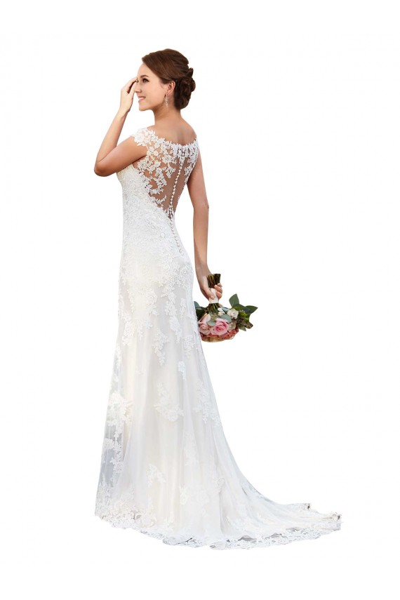 Buy Illusion Bateau Neckline Fit and Flare Lace Wedding Dress UK