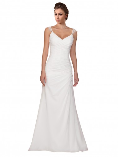 Buy V-Neck Sheath Chiffon Wedding Dress with Straps UK