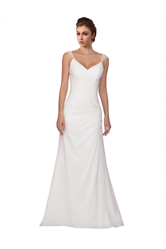 Buy V-Neck Sheath Chiffon Wedding Dress with Straps UK