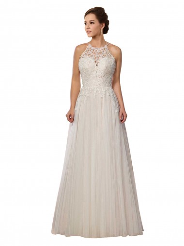 Buy Illusion Halter Lace Boho Wedding Dress with Plunging Sweetheart Bodice UK