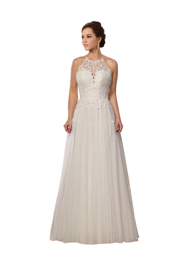 Buy Illusion Halter Lace Boho Wedding Dress with Plunging Sweetheart Bodice UK