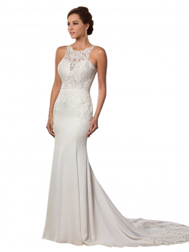 Buy Modern Deep V-Neck Sheath Lace Wedding Dress with Open V-Back UK