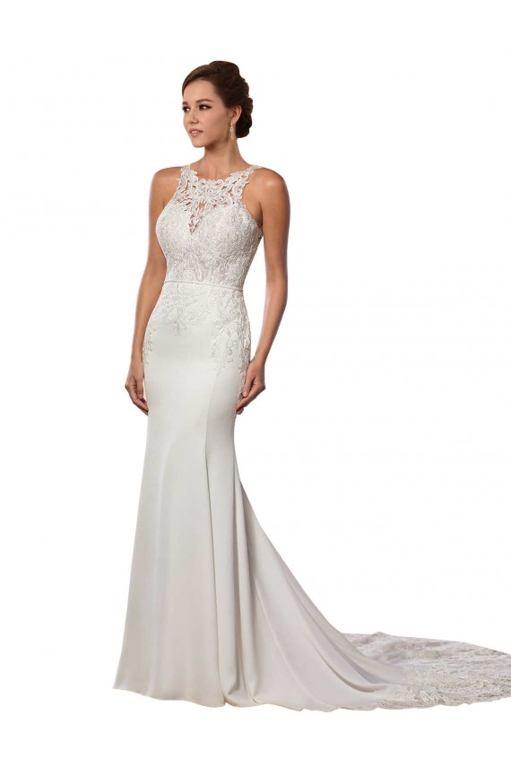 Buy Modern Deep V-Neck Sheath Lace Wedding Dress with Open V-Back UK