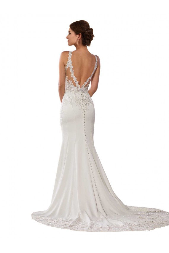 Buy Modern Deep V-Neck Sheath Lace Wedding Dress with Open V-Back UK