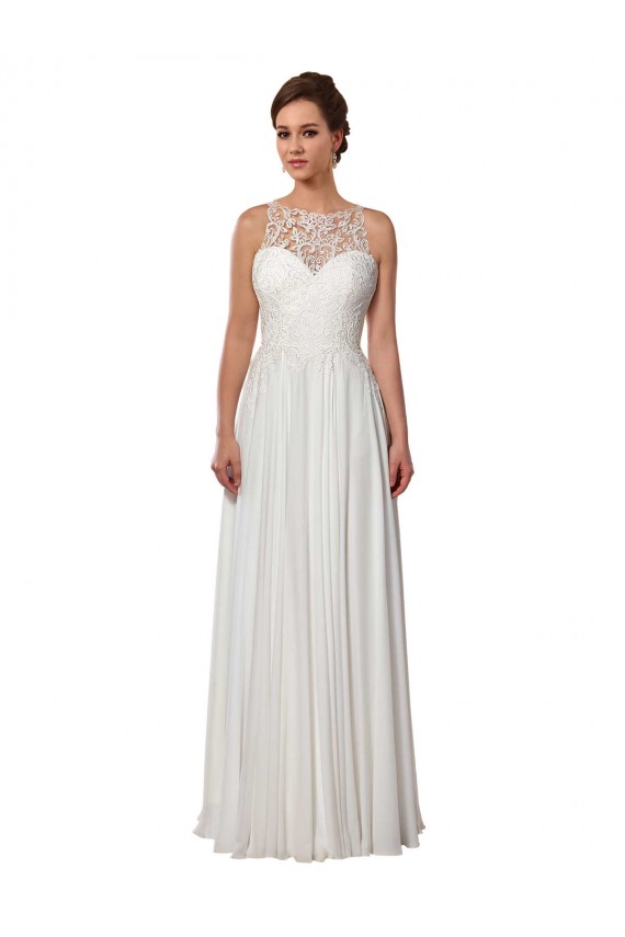 Buy Illusion Neck A-Line Chiffon Beach Wedding Dress with Lace Halter Neckline UK
