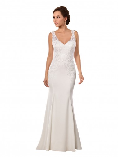 Buy V-Neck Mermaid Crepe Wedding Dress with Lace Bodice UK