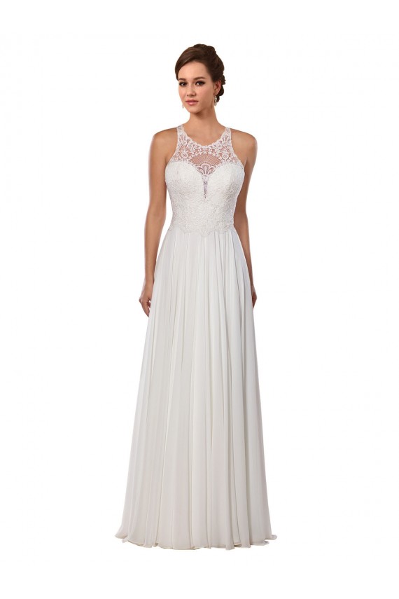 Buy Illusion Neck A-Line Lace and Chiffon Beach Wedding Dress UK