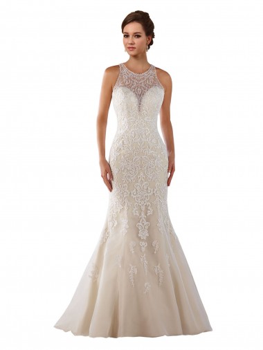 Buy High Neck Mermaid Lace Wedding Dress with Illusion Back UK