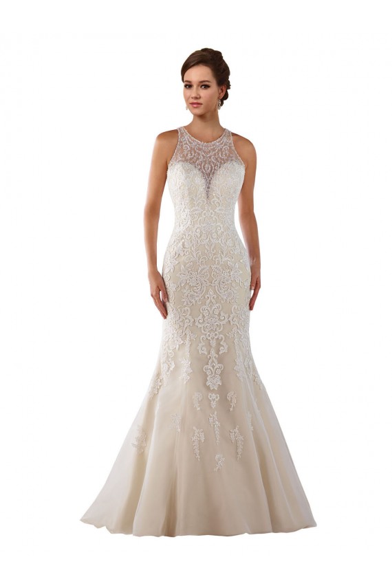 Buy High Neck Mermaid Lace Wedding Dress with Illusion Back UK