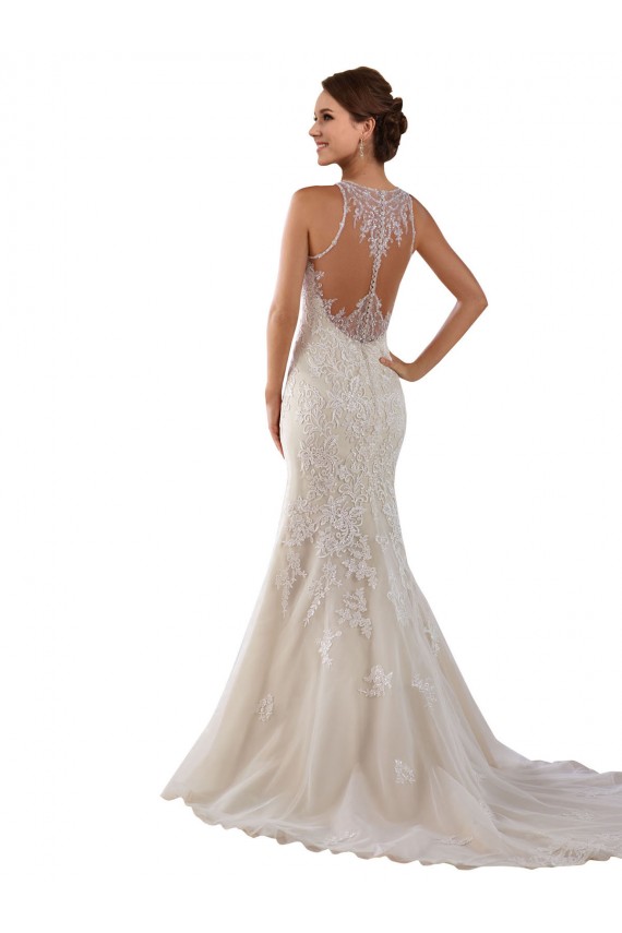 Buy High Neck Mermaid Lace Wedding Dress with Illusion Back UK