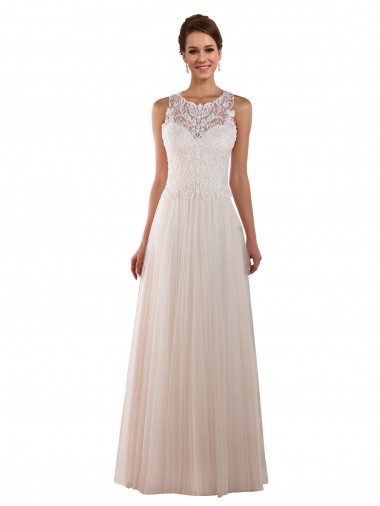 Buy High Neck A-Line Tulle Wedding Dress with Lace Back UK