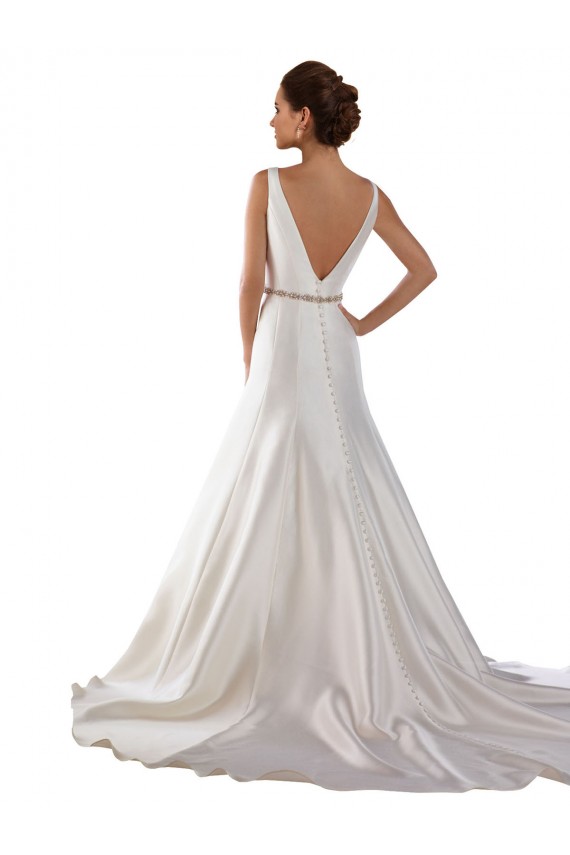 Buy Modern Boat Neck Mermaid Satin Wedding Dress with Deep V-Back UK