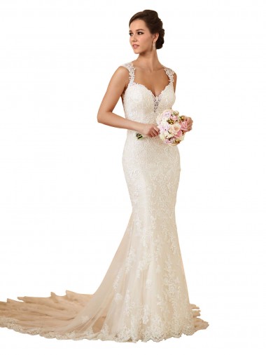 Buy Modern Chapel Train Sweetheart Mermaid Lace Wedding Dress with Keyhole Back UK