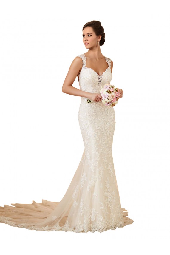 Buy Modern Chapel Train Sweetheart Mermaid Lace Wedding Dress with Keyhole Back UK