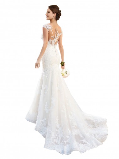 Buy Fit and Flare Illusion Neck Lace Wedding Dress UK
