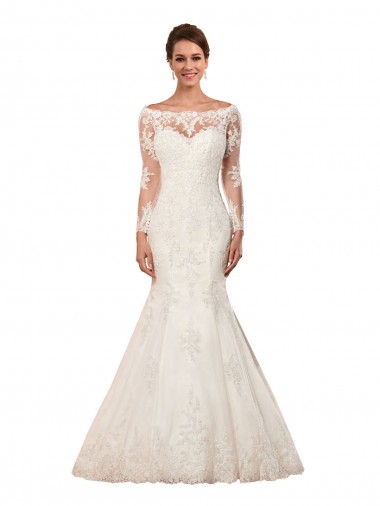 Buy Long Sleeves Mermaid Lace Wedding Dress with Illusion Back UK