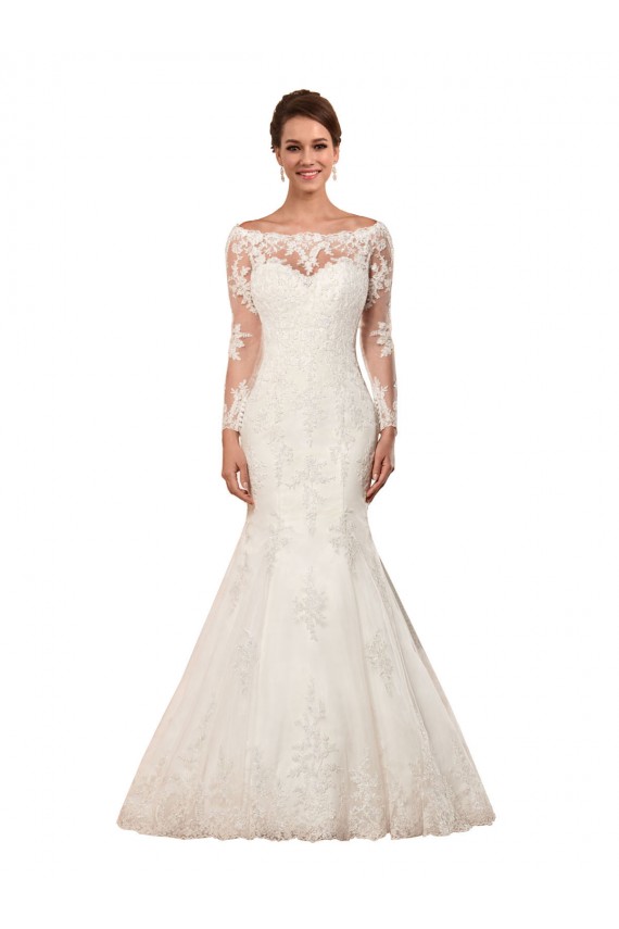 Buy Long Sleeves Mermaid Lace Wedding Dress with Illusion Back UK