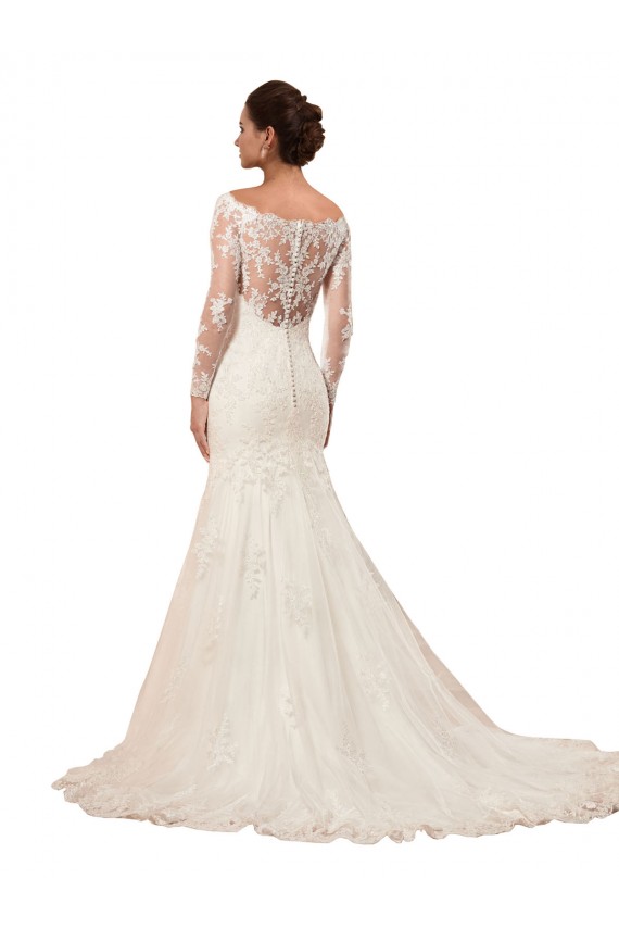 Buy Long Sleeves Mermaid Lace Wedding Dress with Illusion Back UK