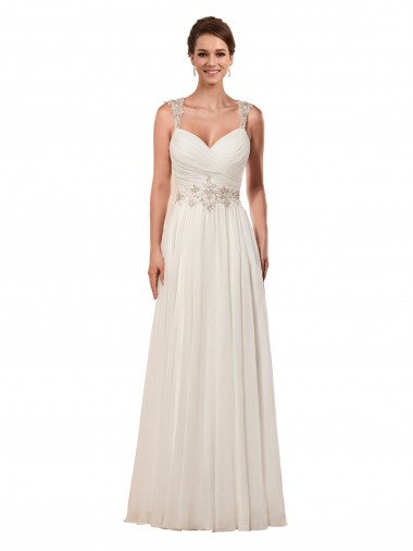 Buy Sweetheart A-Line Chiffon Wedding Dress with Beaded Shoulder Straps UK