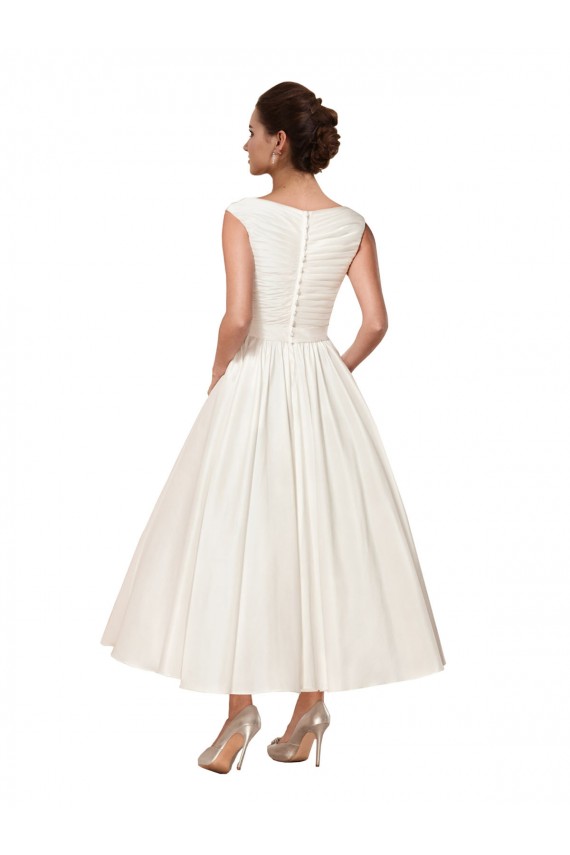 Buy V-Neck A-Line Short Ankle Length Satin Wedding Dress UK