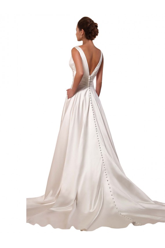 Buy Deep V-Neck A-Line Satin Wedding Dress with Pockets UK