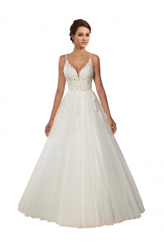 Buy Modern Spaghetti Straps Ball Gown Tulle Wedding Dress with Lace Bodice UK