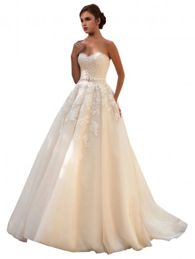 Buy Sweetheart Ball Gown Tulle Wedding Dress with Lace Bodice UK