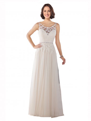 Buy High Lace Neck Illusion Back Tulle Boho Wedding Dress UK