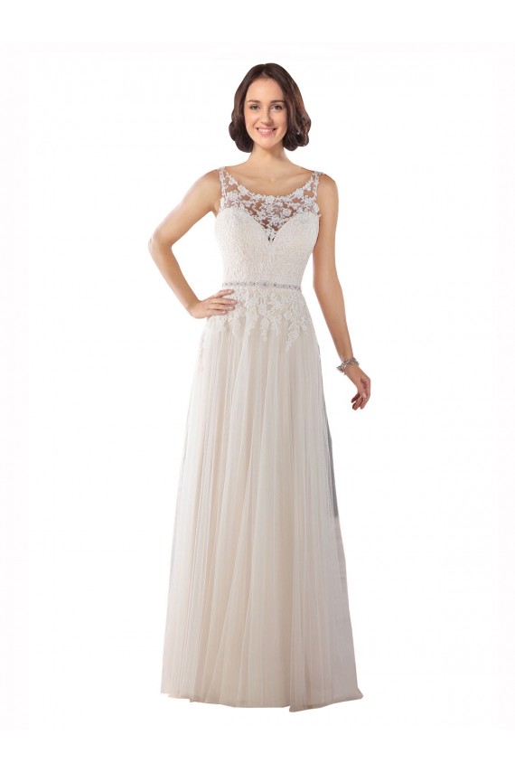 Buy High Lace Neck Illusion Back Tulle Boho Wedding Dress UK
