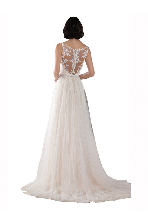 Buy High Lace Neck Illusion Back Tulle Boho Wedding Dress UK