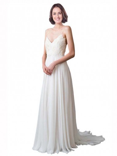 Buy Spaghetti Straps V-Neck A-Line Chiffon Beach Wedding Dress UK