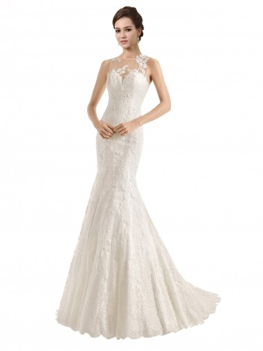Buy Illusion Neck Mermaid All Over Lace Wedding Dress UK