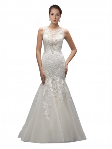 Buy Illusion High Neck Mermaid Lace Wedding Dress UK