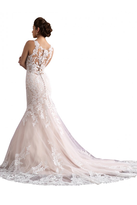 Buy Illusion Neck Fit and Flare Tulle Wedding Dress with All Over Lace UK