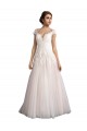 Buy Illusion Cap Sleeves A-Line Tulle Beach Wedding Dress with Lace Bodice UK