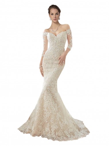 Buy Long Sleeves Off the Shoulder Trumpet Lace Wedding Dress UK