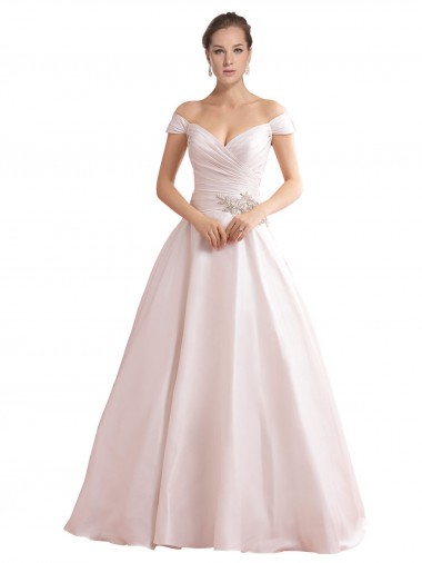 Buy Off the Shoulder Sweetheart Ball Gown Satin Wedding Dress UK