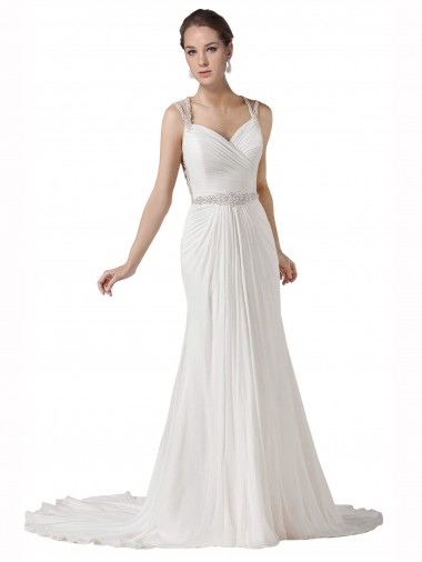 Buy Sweetheart Sheath Chiffon Beach Wedding Dress with Beaded Belts UK