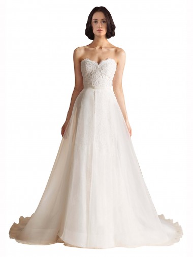 Buy Strapless Sweetheart Lace Bodice A-Line Organza Wedding Dress UK