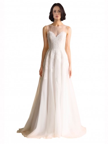 Buy Illusion Neck A-Line Organza Wedding Dress UK