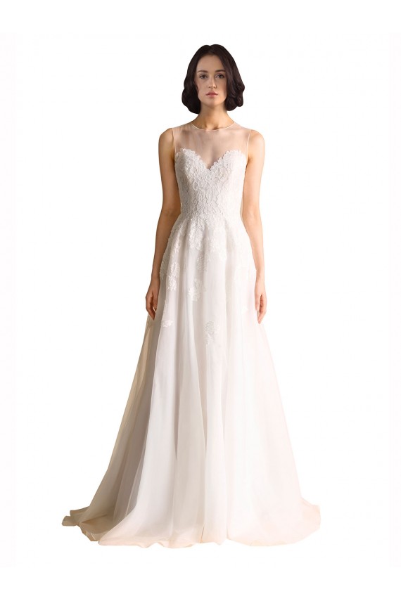 Buy Illusion Neck A-Line Organza Wedding Dress UK