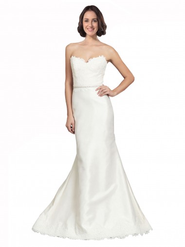 Buy Trumpet Satin Wedding Dress with Sweetheart Lace Bodice UK