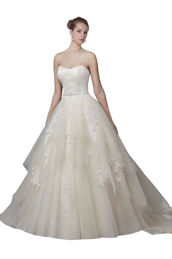 Buy Strapless Ball Gown Tulle Wedding Dress with Lace Appliques UK
