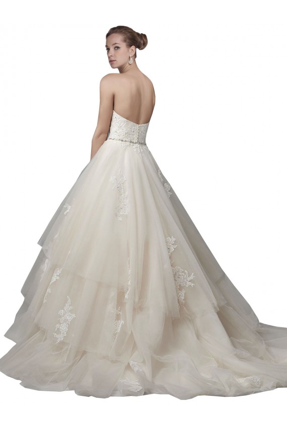 Buy Strapless Ball Gown Tulle Wedding Dress with Lace Appliques UK