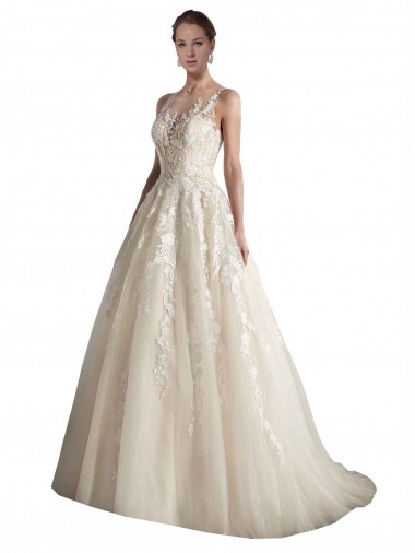 Buy Illusion Neck A-Line Tulle Wedding Dress UK