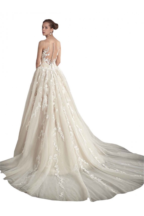 Buy Illusion Neck A-Line Tulle Wedding Dress UK