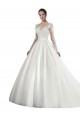 Buy Long Sleeves Illusion Neck A-Line Satin Wedding Dress with Lace Bodice UK
