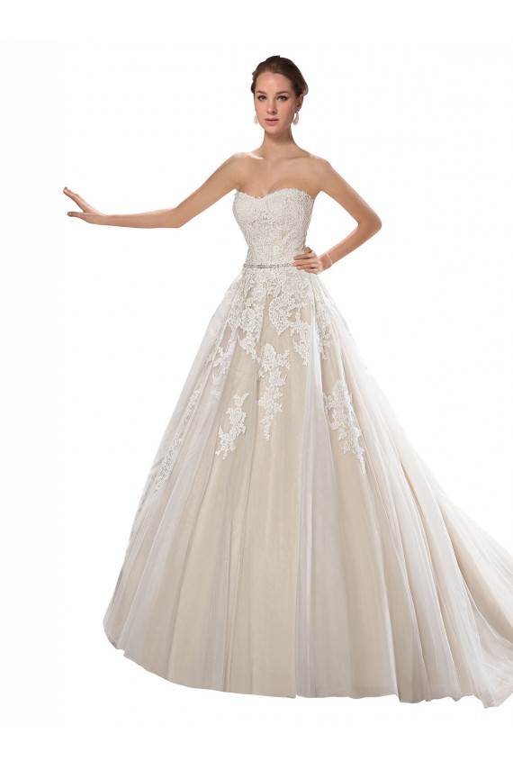 Buy Strapless Ball Gown Tulle Wedding Dress with Lace Cascades UK
