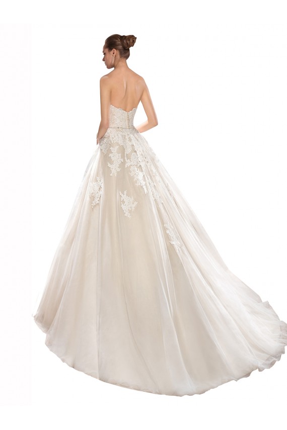 Buy Strapless Ball Gown Tulle Wedding Dress with Lace Cascades UK