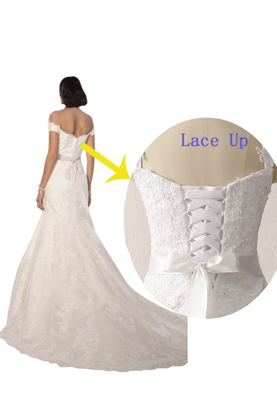 Buy Off the Shoulder Mermaid Lace Beach Wedding Dress with Beaded Belt UK